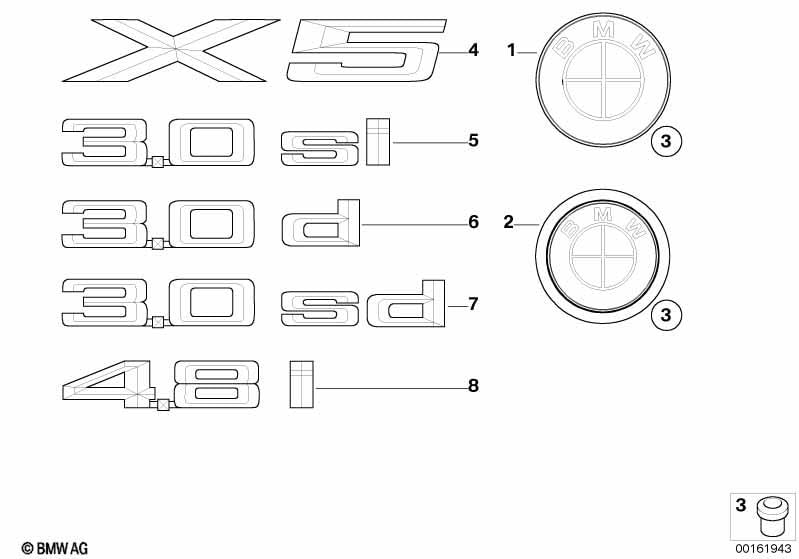 BMW emblem mounting clips detail showing secure factory attachment