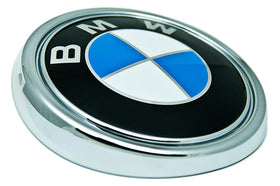 BMW rear emblem front view showing exact OEM fit and factory finish