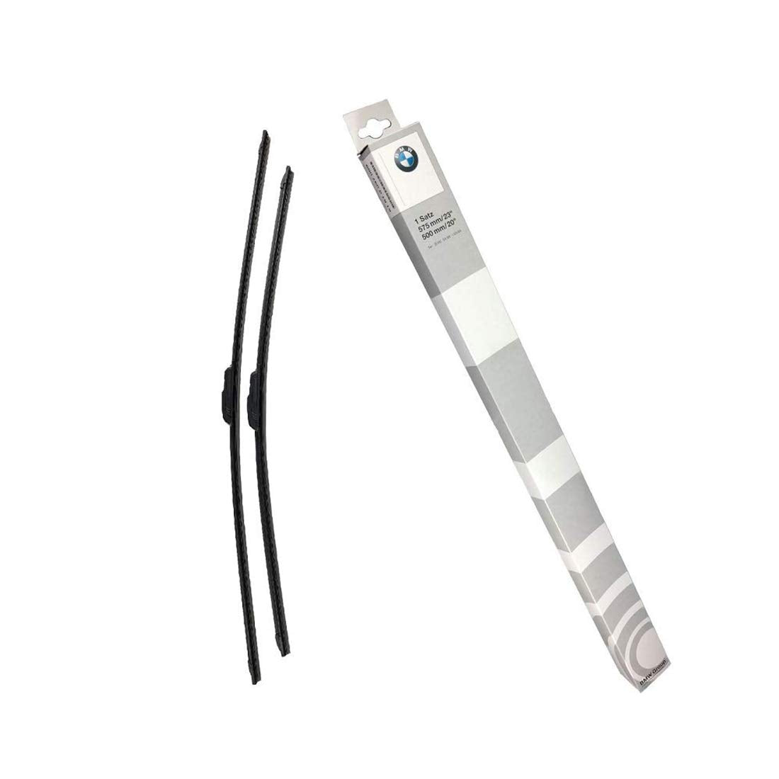 BMW front wiper blade set front packaging showing fit and OEM quality