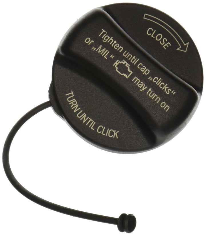 BMW genuine fuel filler cap front view showing OEM finish and correct fit