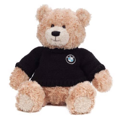 BMW Honey Bear front view showing tan plush and black sweater, great for display