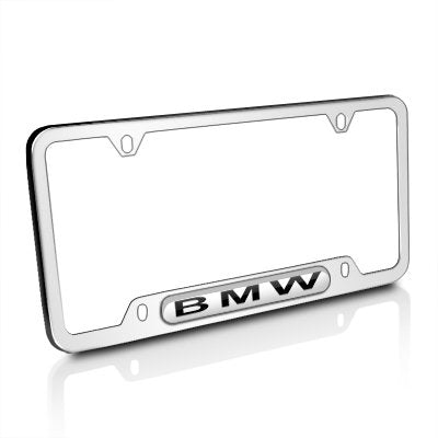 BMW stainless steel license plate frame front view showing OEM fit and clean look