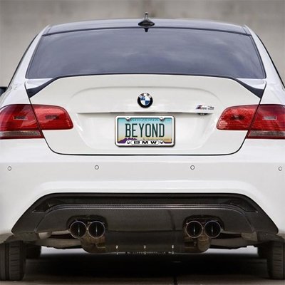 BMW license plate frame installed on vehicle demonstrating factory-correct appearance