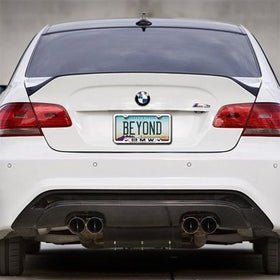 BMW license plate frame installed on vehicle demonstrating factory-correct appearance