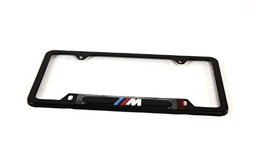 BMW license plate frame front view showing M logo and precise fit