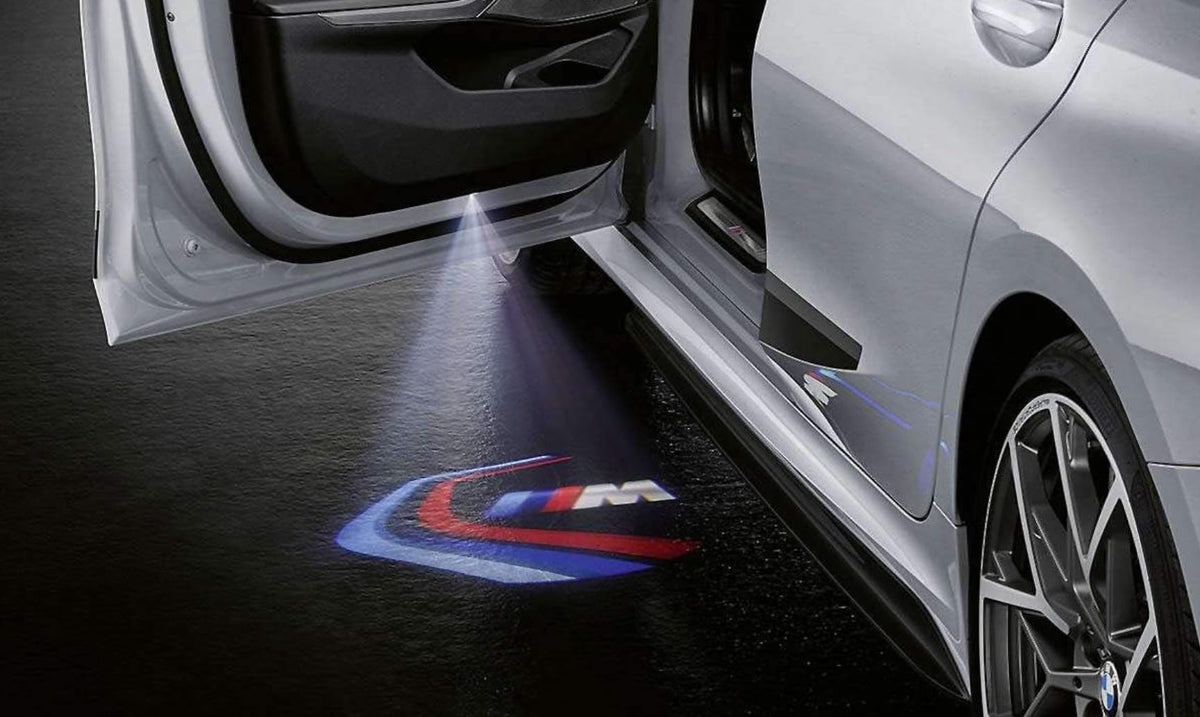 BMW M Performance close-up of a single slide revealing crisp Motorsport-color artwork and fit