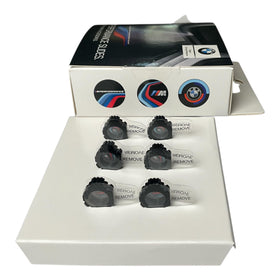 BMW M Performance slides front packaging showing six interchangeable motifs for personalization