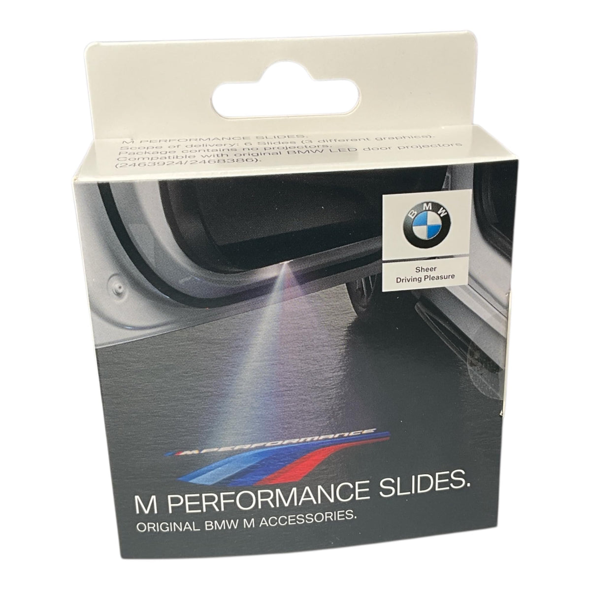 BMW M Performance close-up of M logo slide highlighting defined edges and brand-accurate colors