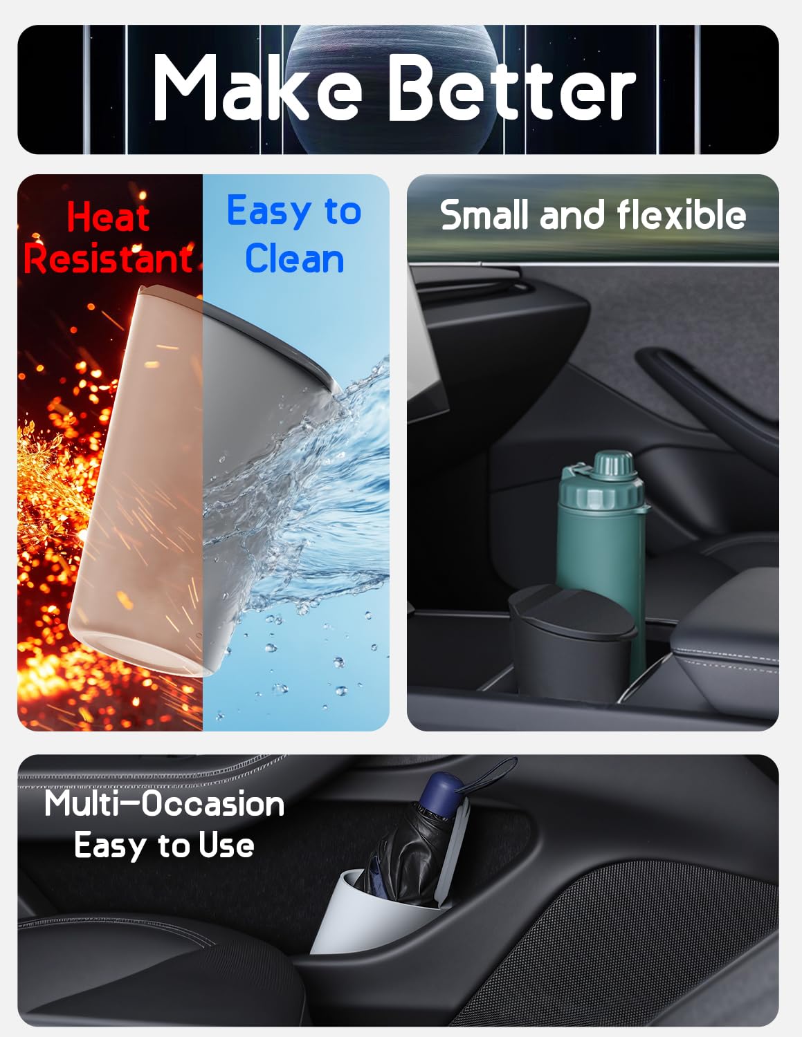 BMZX inside car door pocket storing wrappers and reducing clutter