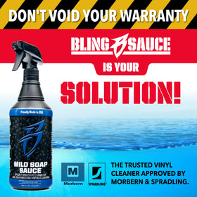 Boat Bling graphic noting UV inhibitors and mild formulation for protection