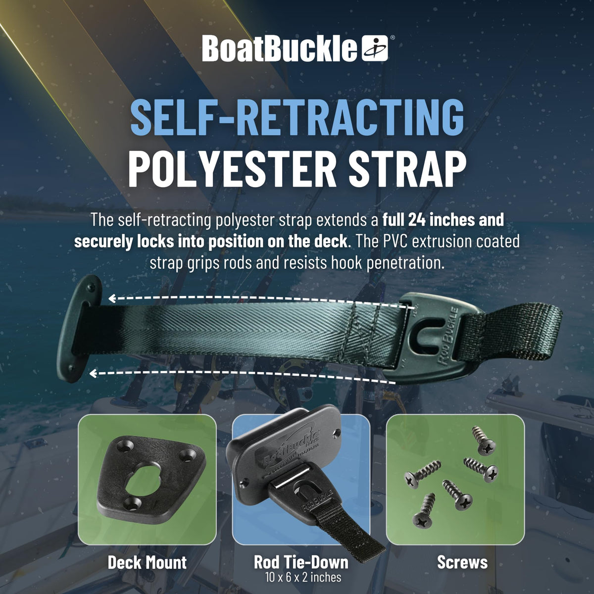 BoatBuckle close-up of retractor mechanism highlighting secure locking action