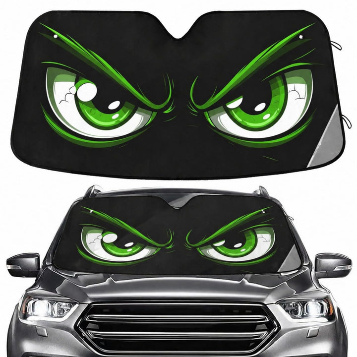 BOENLE front view of Evil Green Eyes sunshade showing full reflective surface and fit