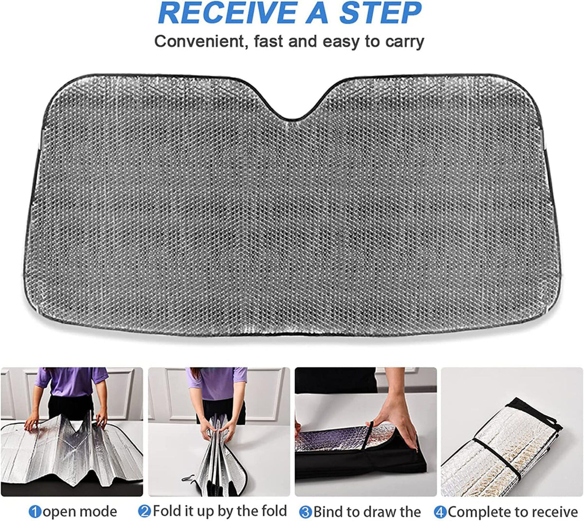BOENLE folded sunshade with elastic strap for compact storage