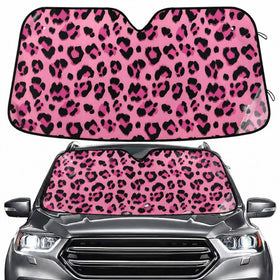 BOENLE front view of hot pink leopard sunshade protecting windshield