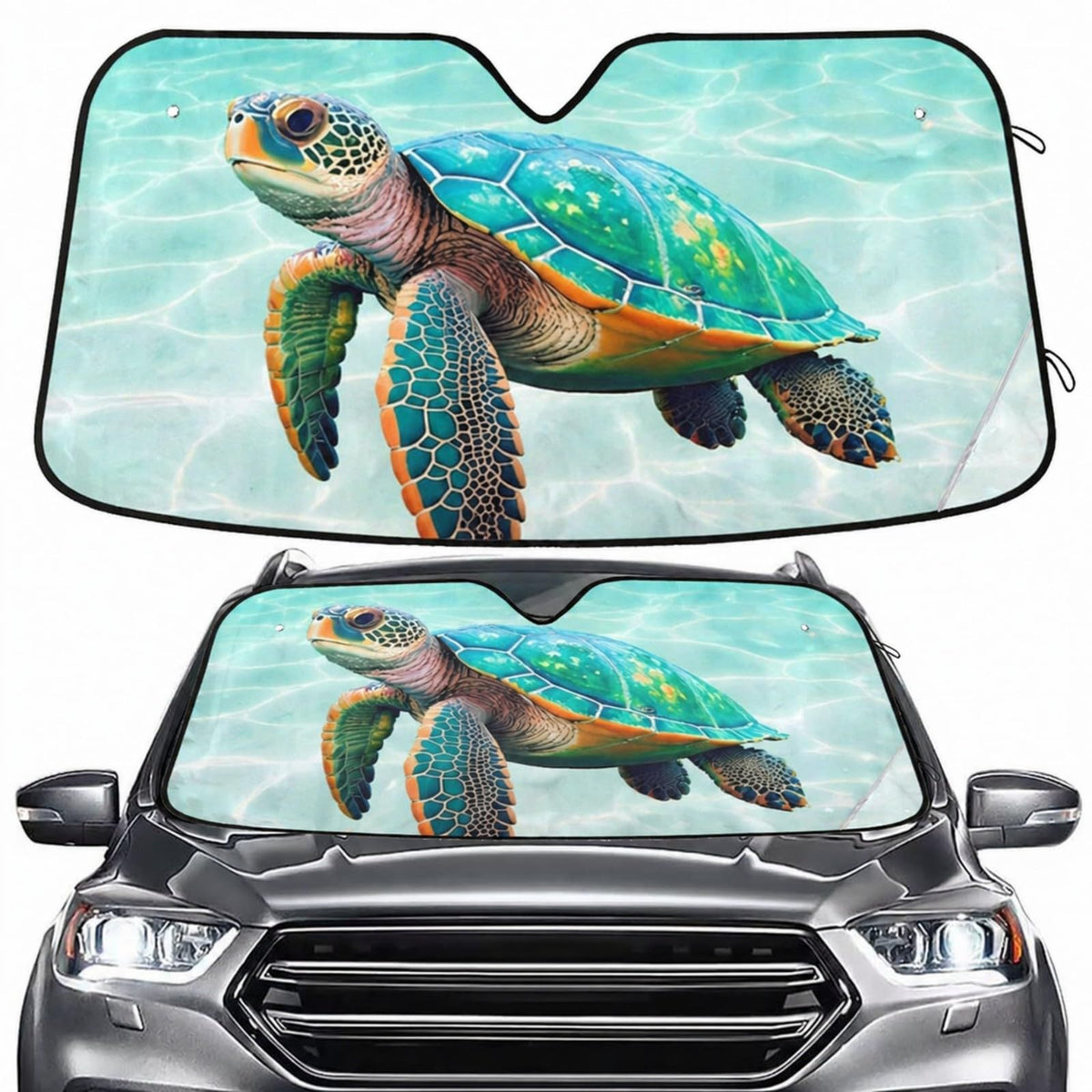 BOENLE sea turtle teal front view shows bright print and full windshield coverage benefit