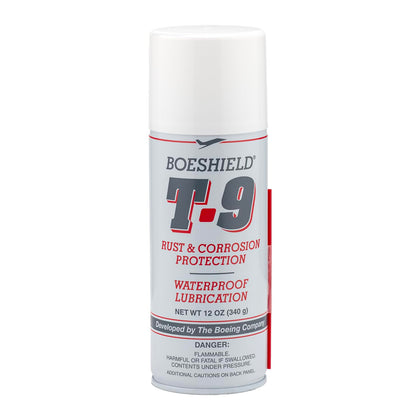 Boeshield T-9 front can showing label and limited edition design, protecting metal long-term