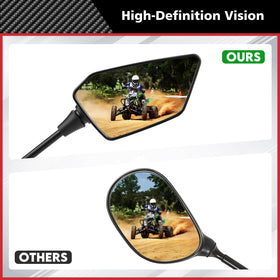 BOJE mirror mounted on ATV demonstrating secure fit and improved awareness