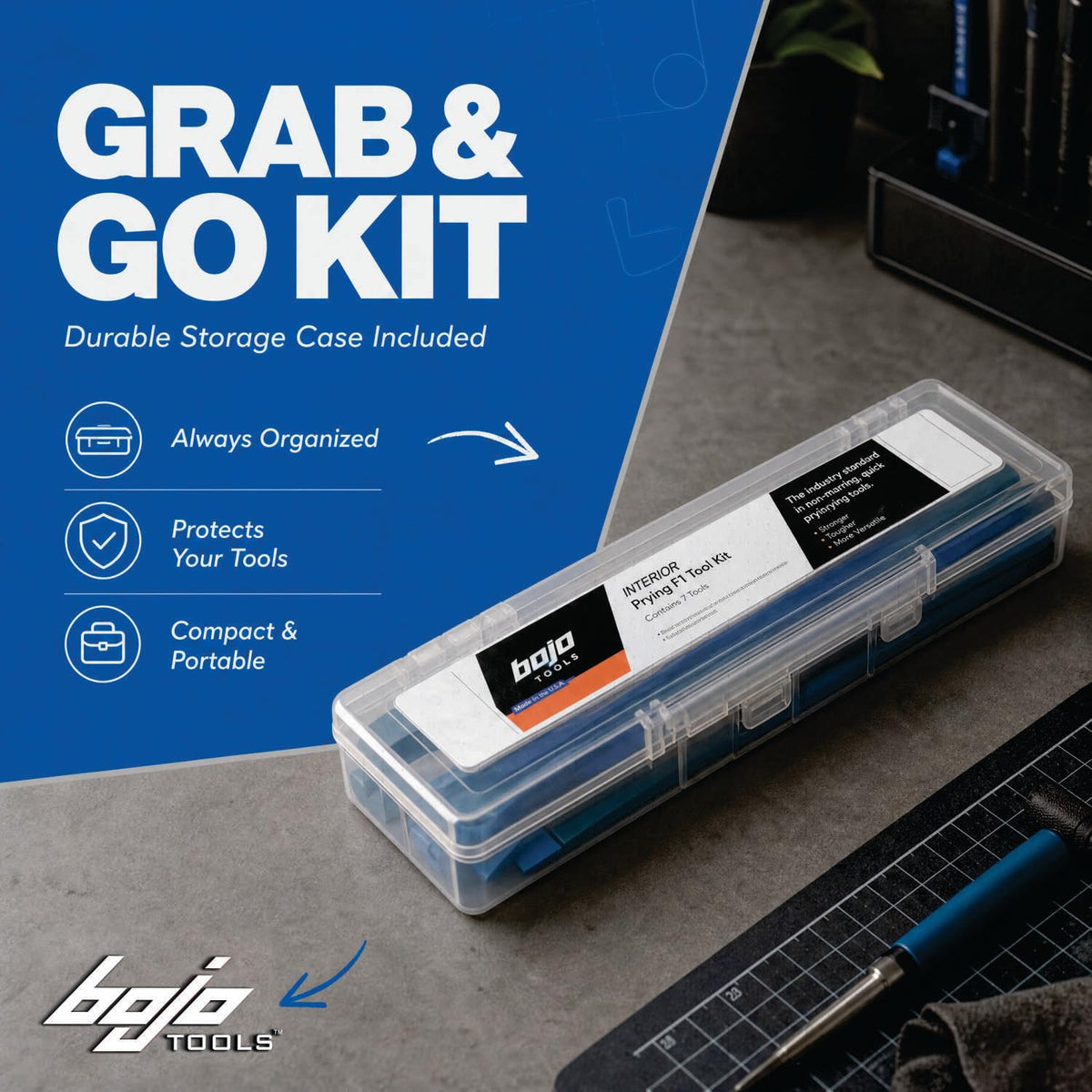 Bojo opened storage case keeping tools organized