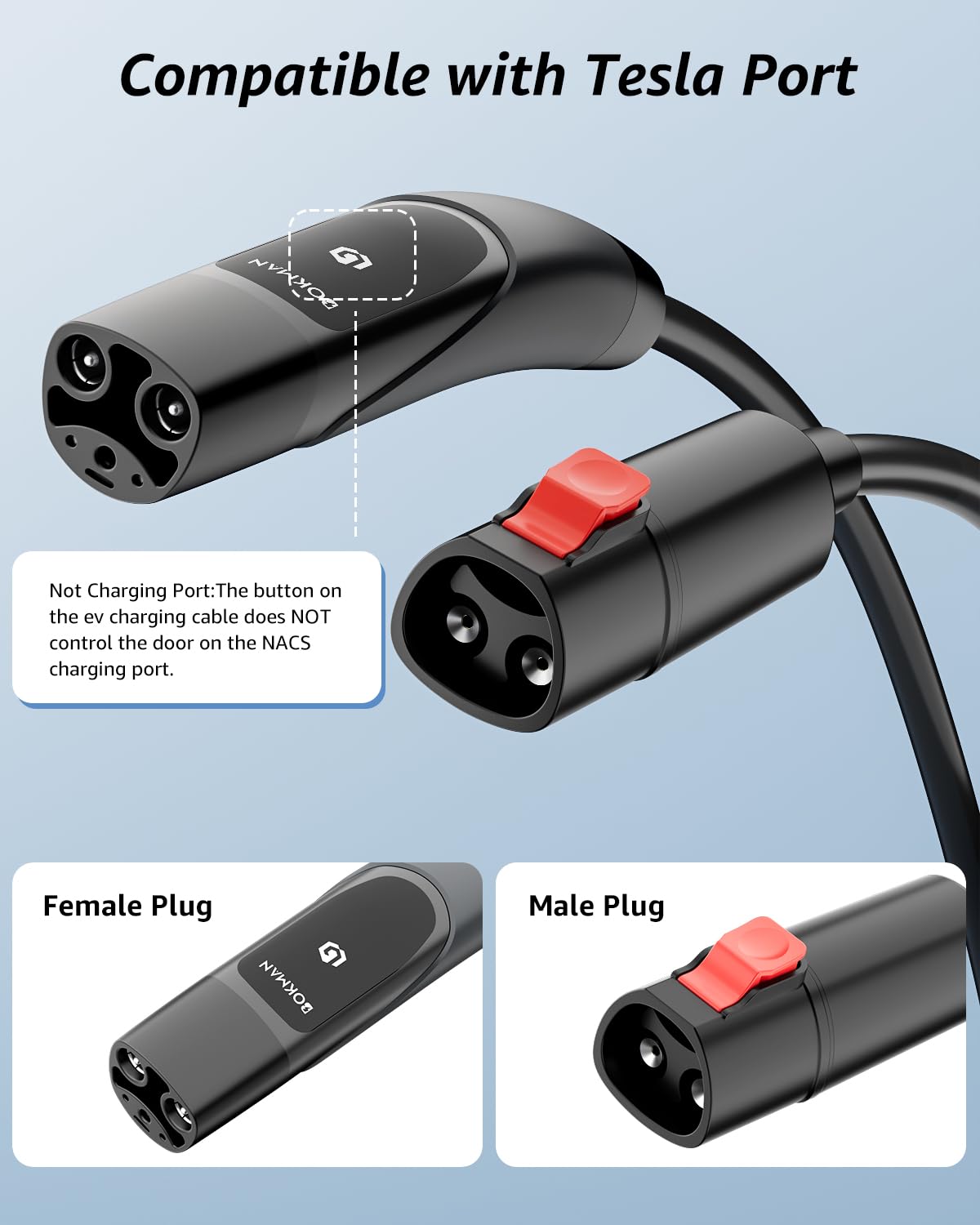 bokman closeup of NACS connector lock demonstrating secure charging