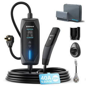 bokman front view charger showing compact box and cable, reliable charging portability