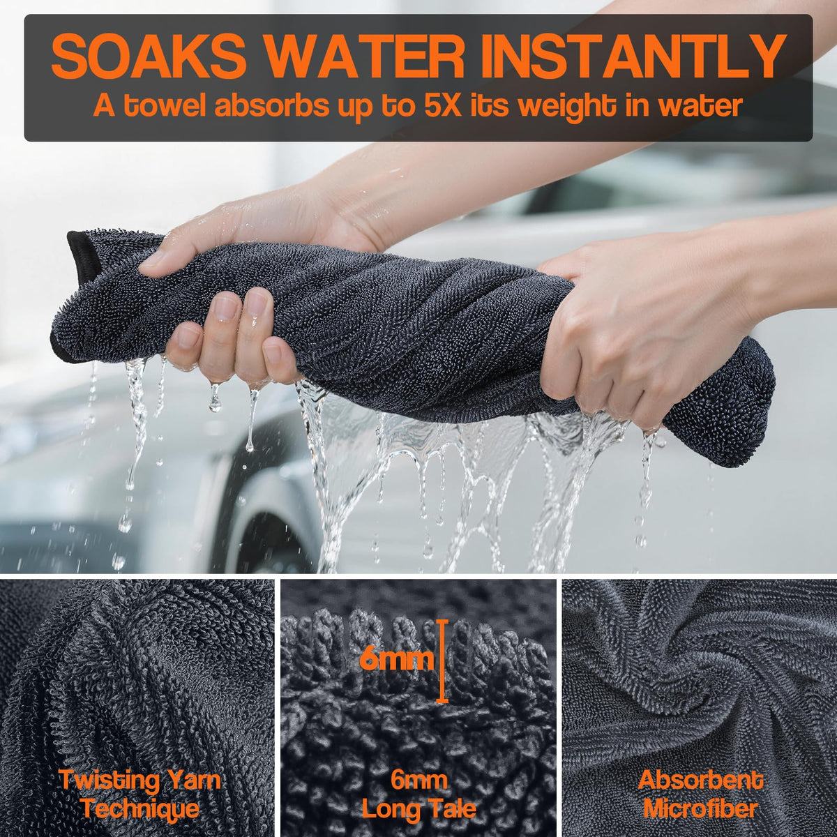 Bolant towel drying car hood in use, demonstrating faster drying benefit