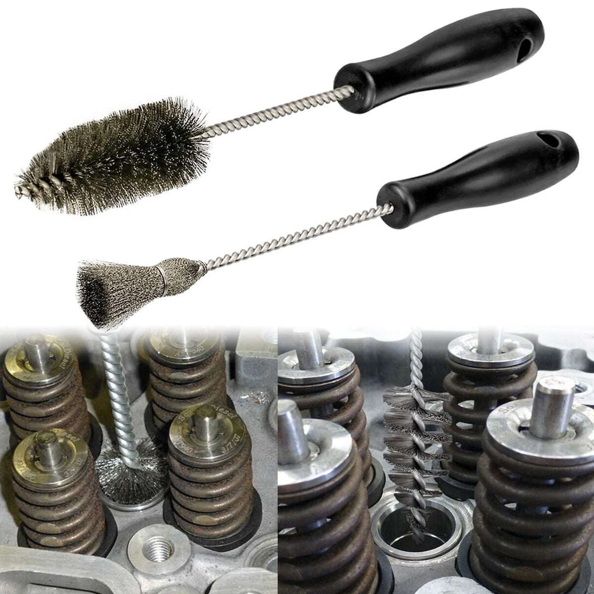 Bolaxin brush in use cleaning an injector seat to remove carbon and improve sealing