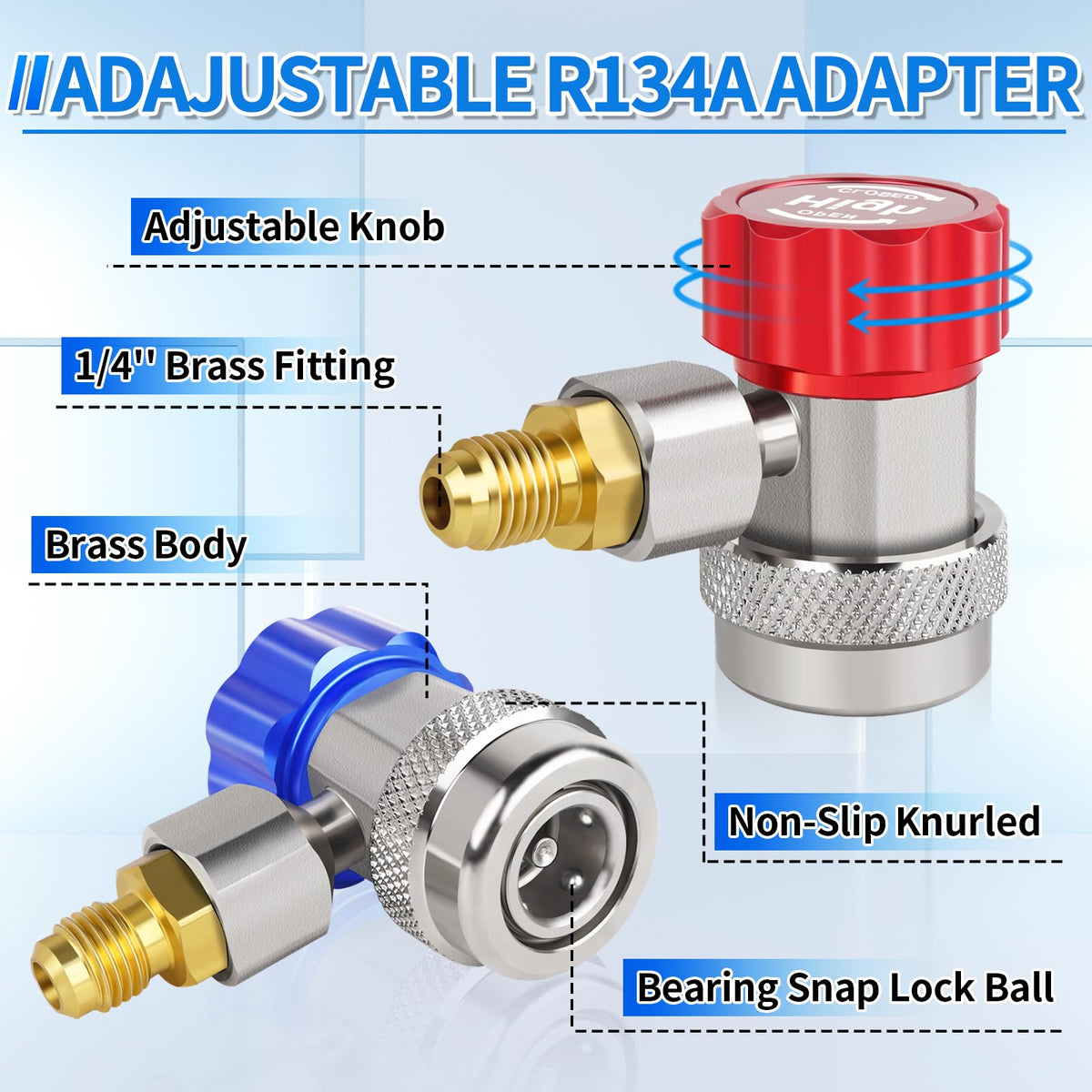Boltigen adapter connected to manifold gauge set showing compatibility with R134a tools