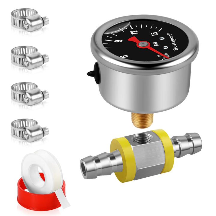 Boltigen gauge front face showing clear 0–15 psi scale and easy reading