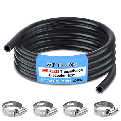 Boltigen front view of coiled transmission hose showing length and label benefits