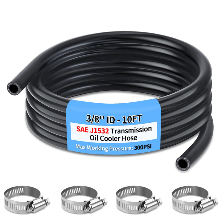 Boltigen front view of coiled transmission hose showing length and label benefits