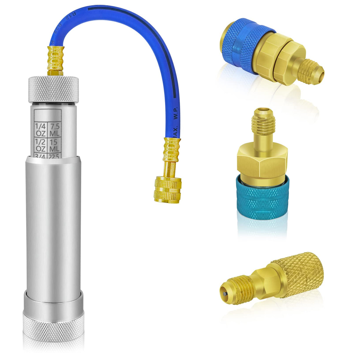 Boltigen injector kit front view showing components and adapters for quick service