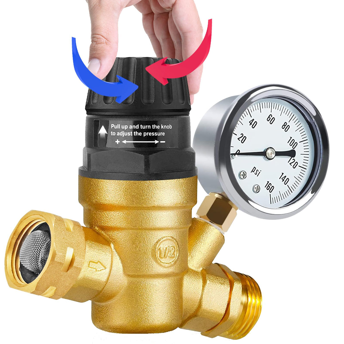Boltigen front view regulator with gauge showing easy hookup benefit