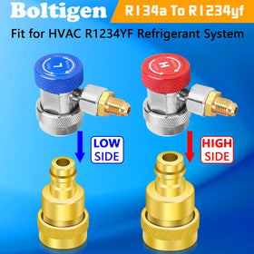 Boltigen high-side adapter on AC port showing correct fit and pressure access