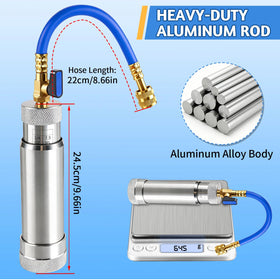 Boltigen injector connected to car AC low-side port for in-field service efficiency