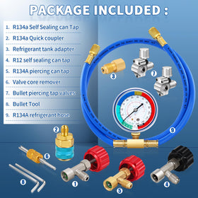 Boltigen kit layout on workbench illustrating complete set ready for automotive A/C service