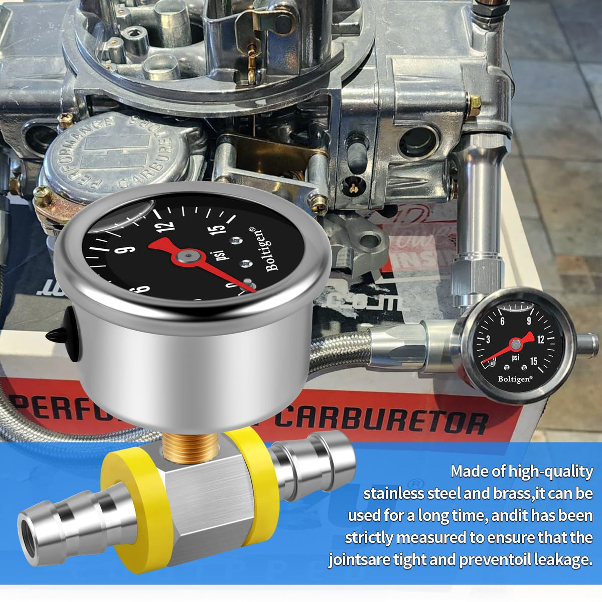 Boltigen gauge in a garage setting showing practical workshop use