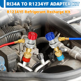 Boltigen adapters on a garage workbench with hoses and gauges illustrating professional use