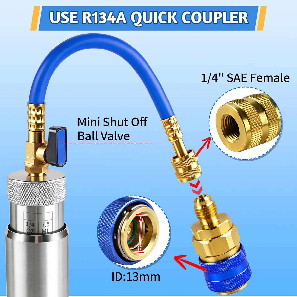 Boltigen attached R134A low-side coupler showing versatile service compatibility