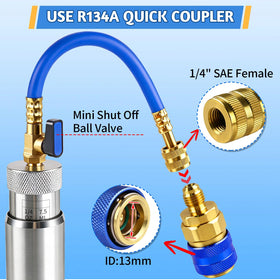 Boltigen attached R134A low-side coupler showing versatile service compatibility