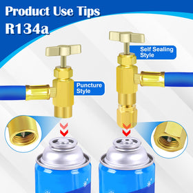 Boltigen R134a self-sealing adapter detailed view demonstrating seal and quick connection, reduced refrigerant loss