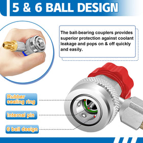 Boltigen detailed view of thread and flare adapters enabling compatibility with 1/4" SAE hoses