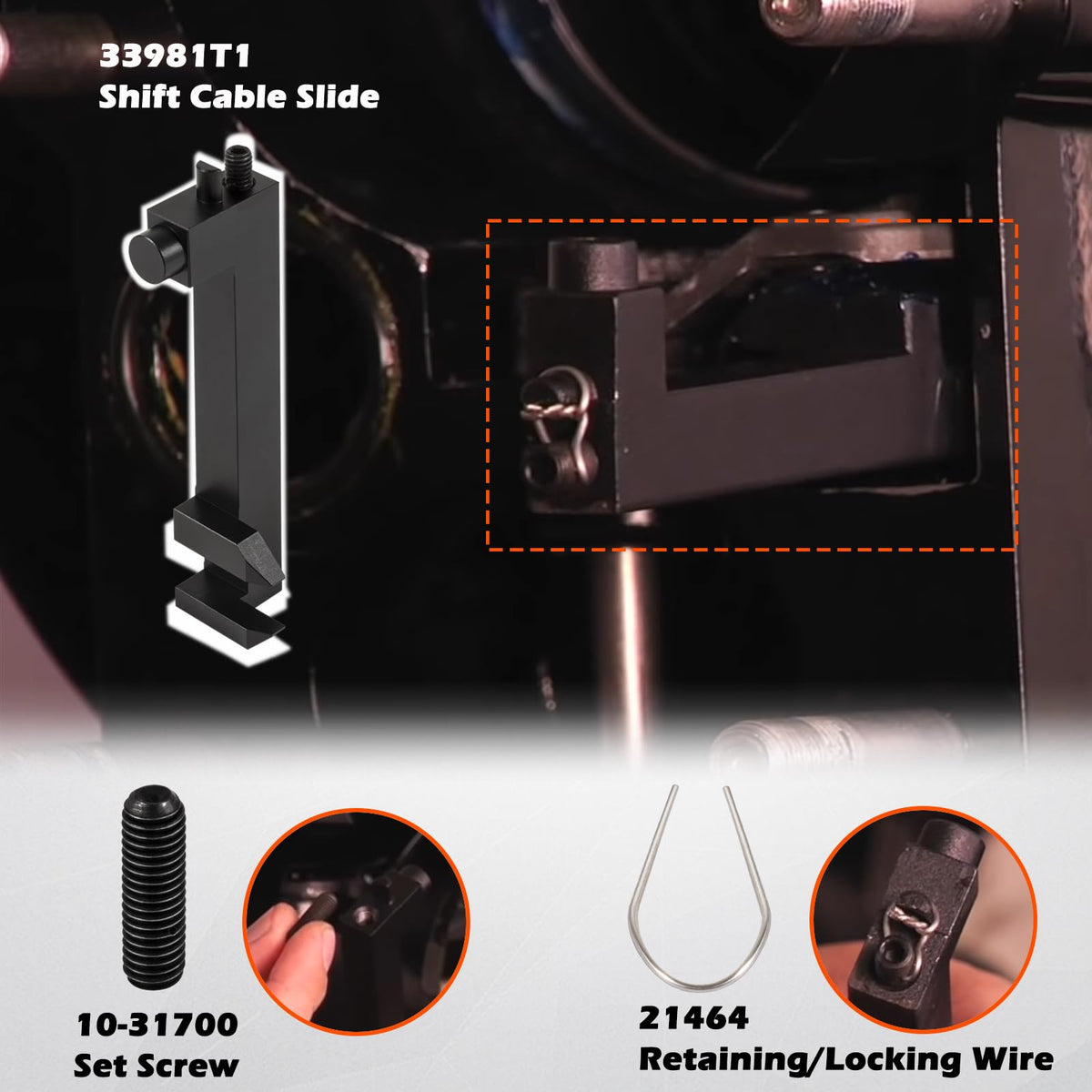 Bonbo lower shift cable installed on a MerCruiser outdrive demonstrating proper fit