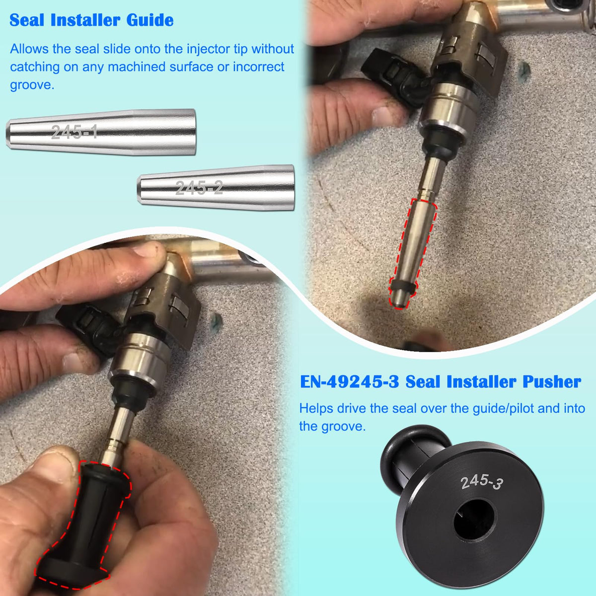 Bonbo technician installing new injector seals with tool ensuring leak-free fit