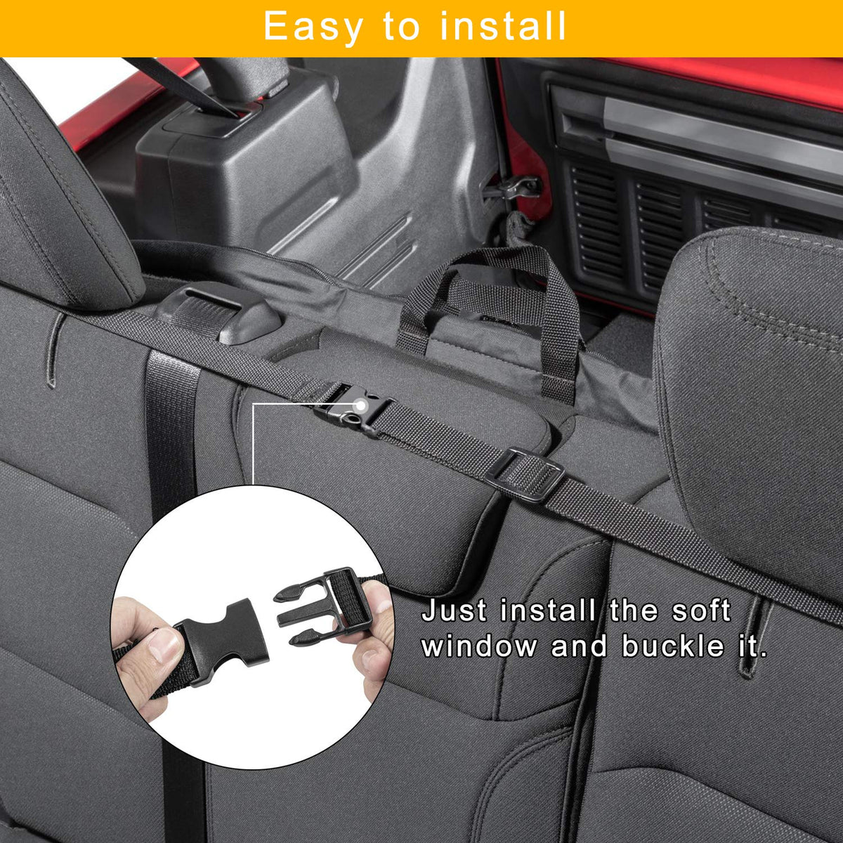 Bonbo bag mounted on rear seat showing secure strap and space-saving benefit
