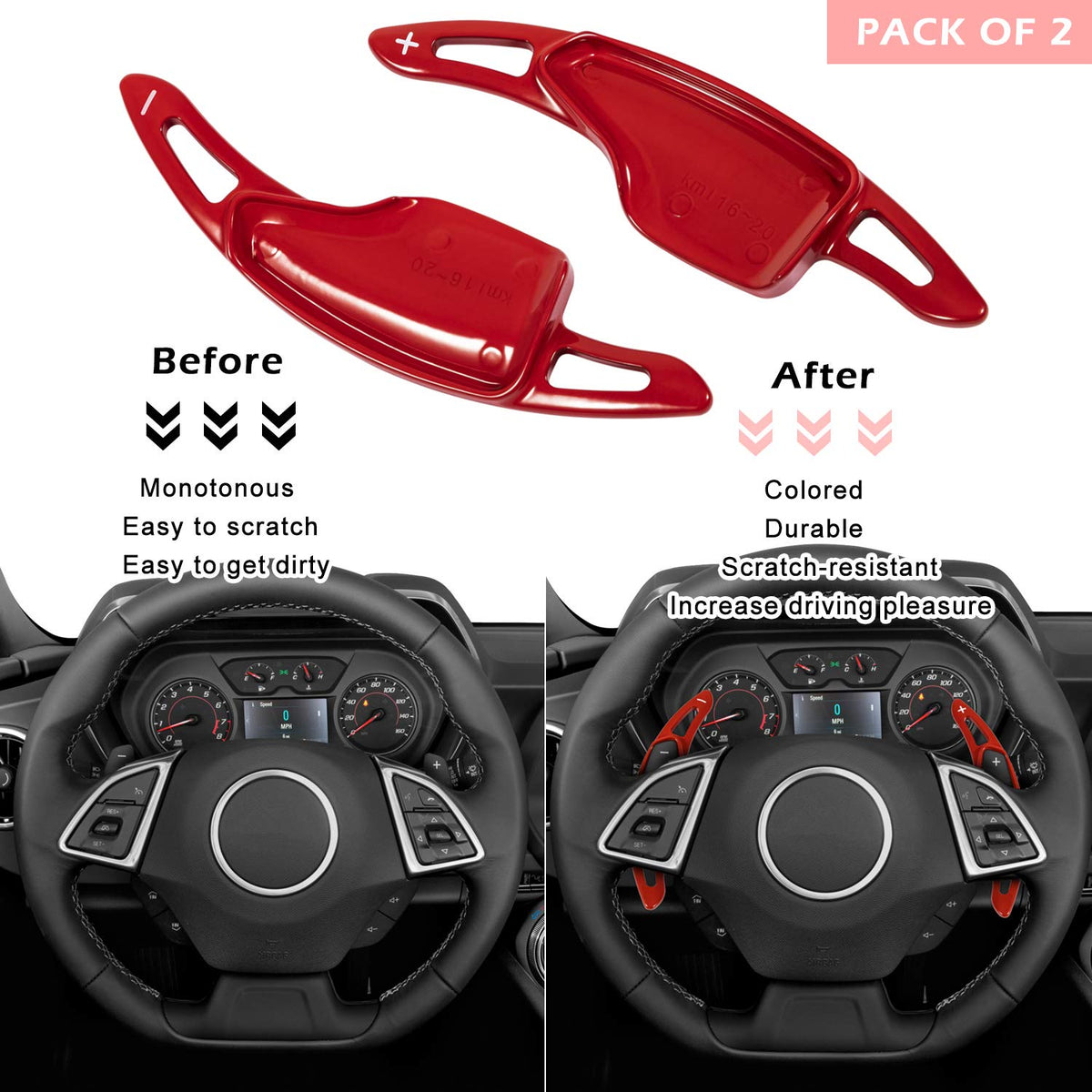 Bonbo installed on Camaro steering showing improved reach and visibility