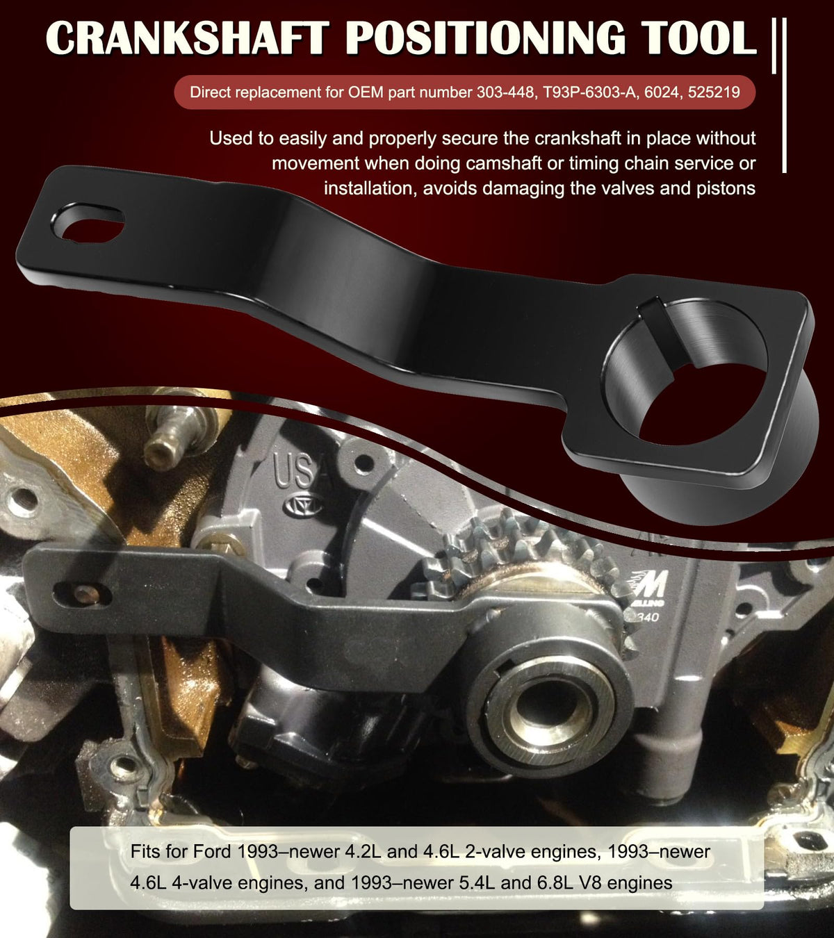Bonbo tool installed on Ford engine showing accurate alignment aid