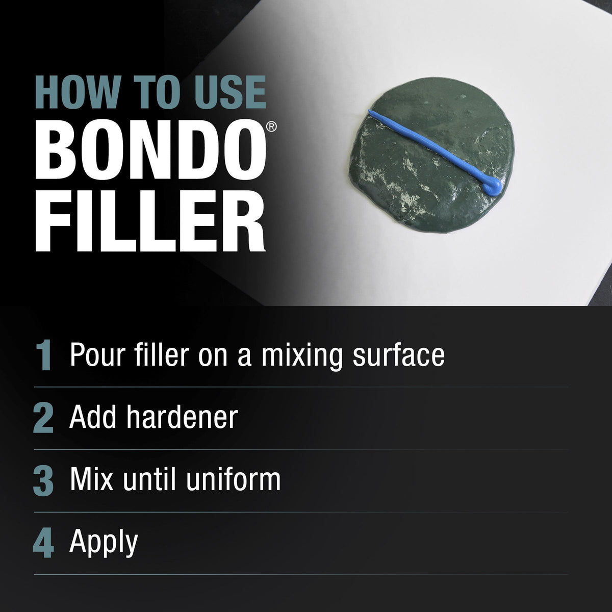 bondo product label and instructions close-up aiding correct application