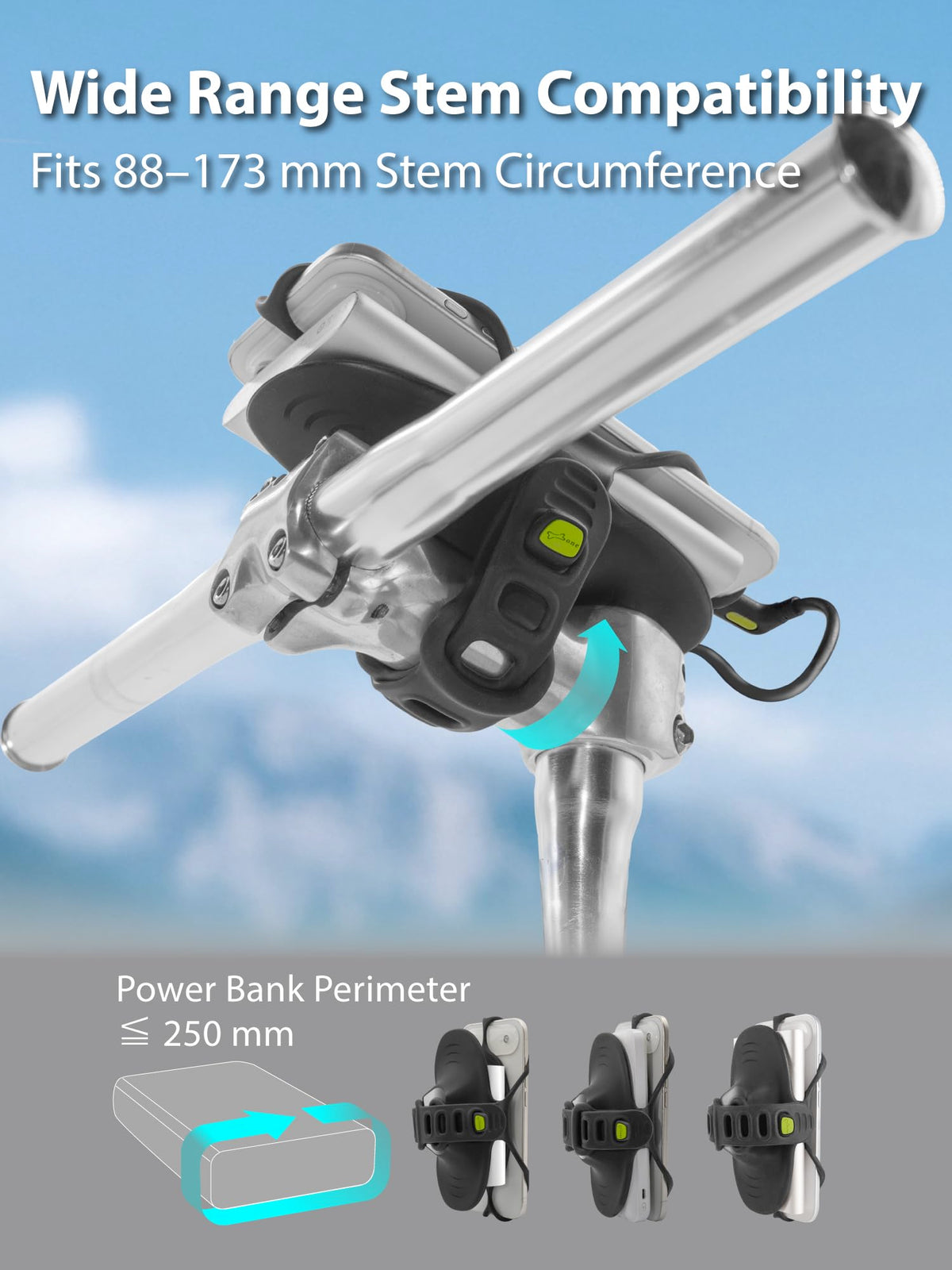 Bone scale image with ruler showing fit range on common bike stems