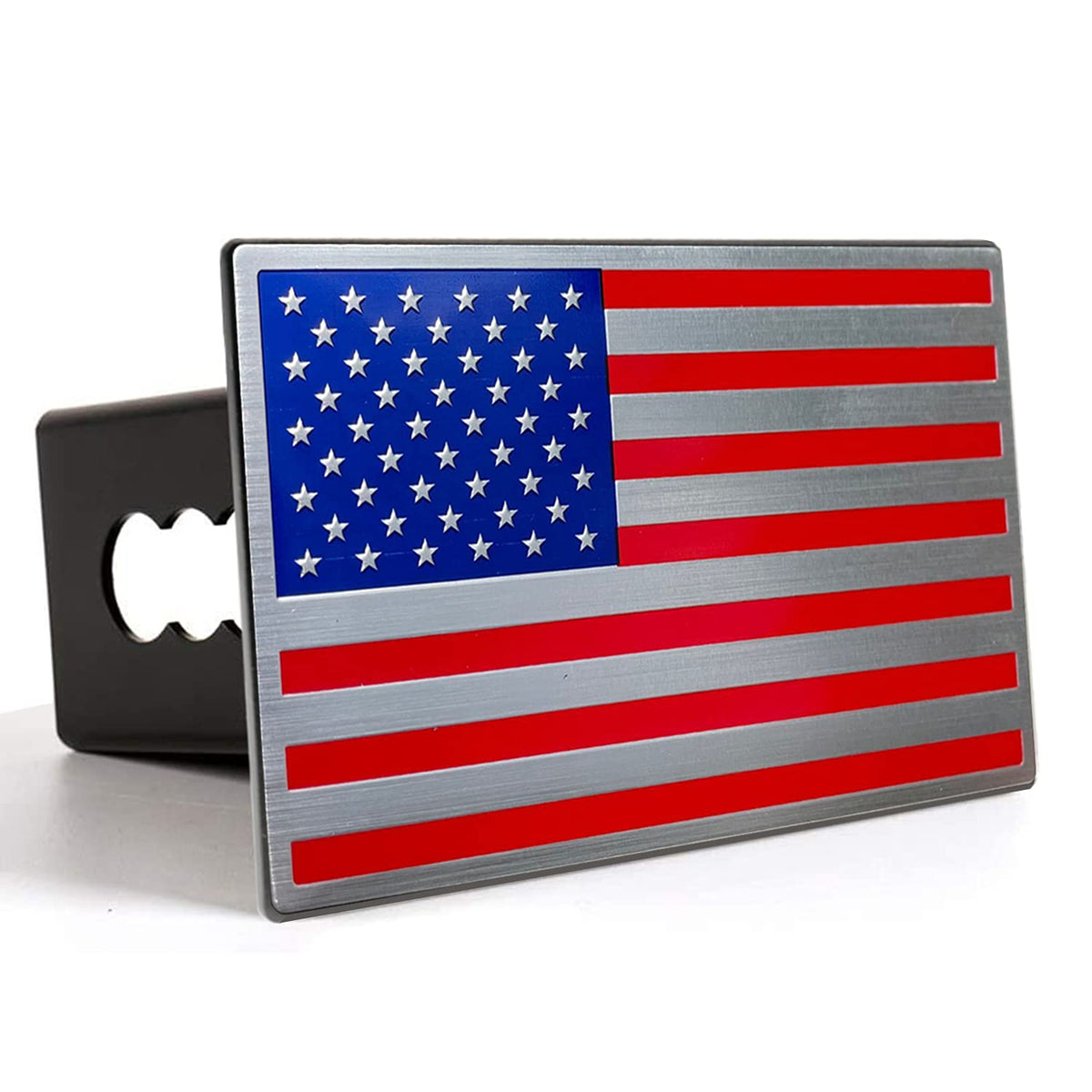 Bonrcea hitch cover front view showing American flag and durable protection