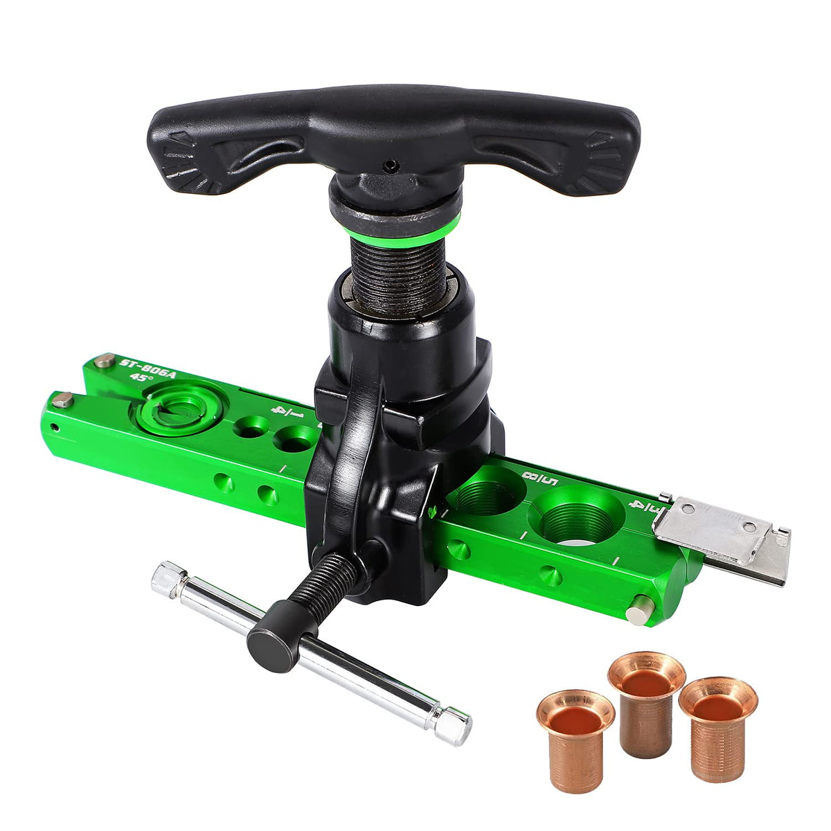 Bonvoisin flaring tool front view showing compact frame and clamp benefit portability